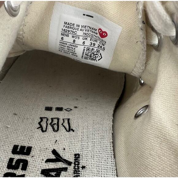 Converse Chuck Low Comme Des Garcons Play Heart Size 8 Women's White 162975C - Picture 13 of 15